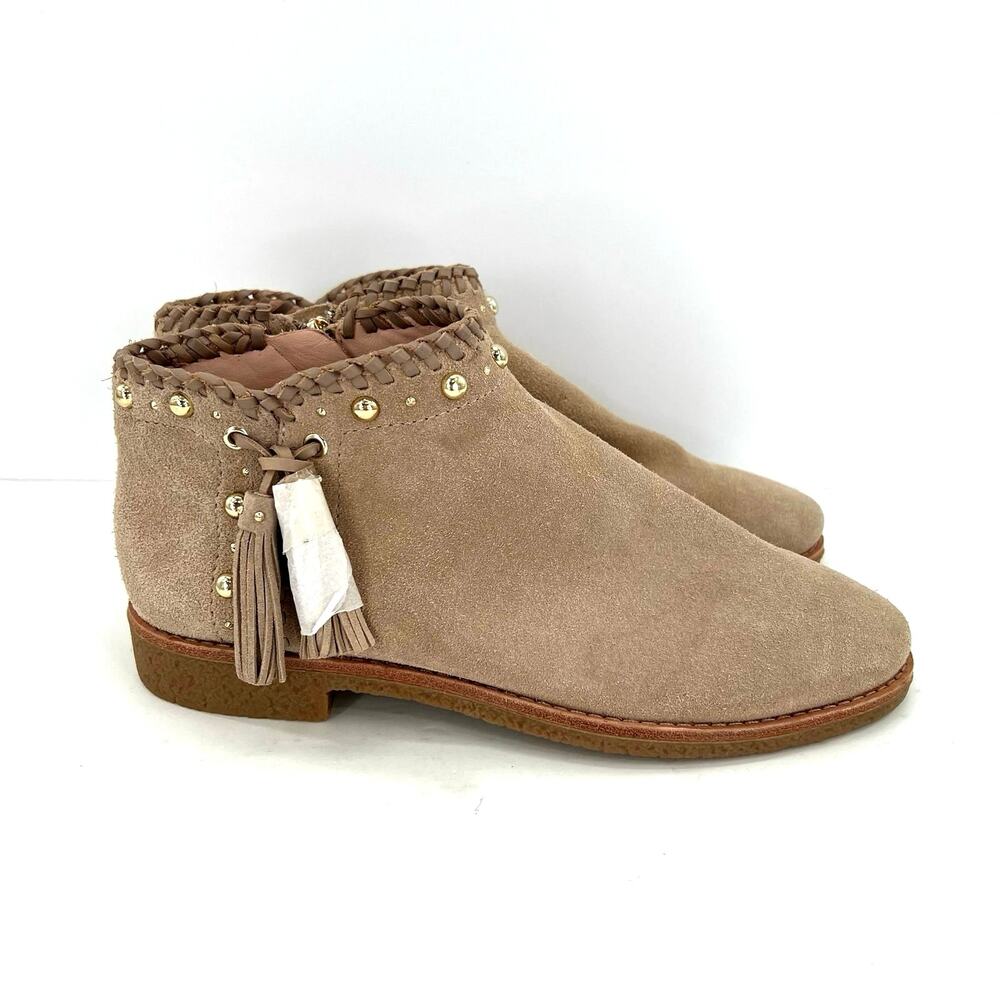 Kate Spade Studded Tasseled Suede Western Ankle Booties Shoes. Designer